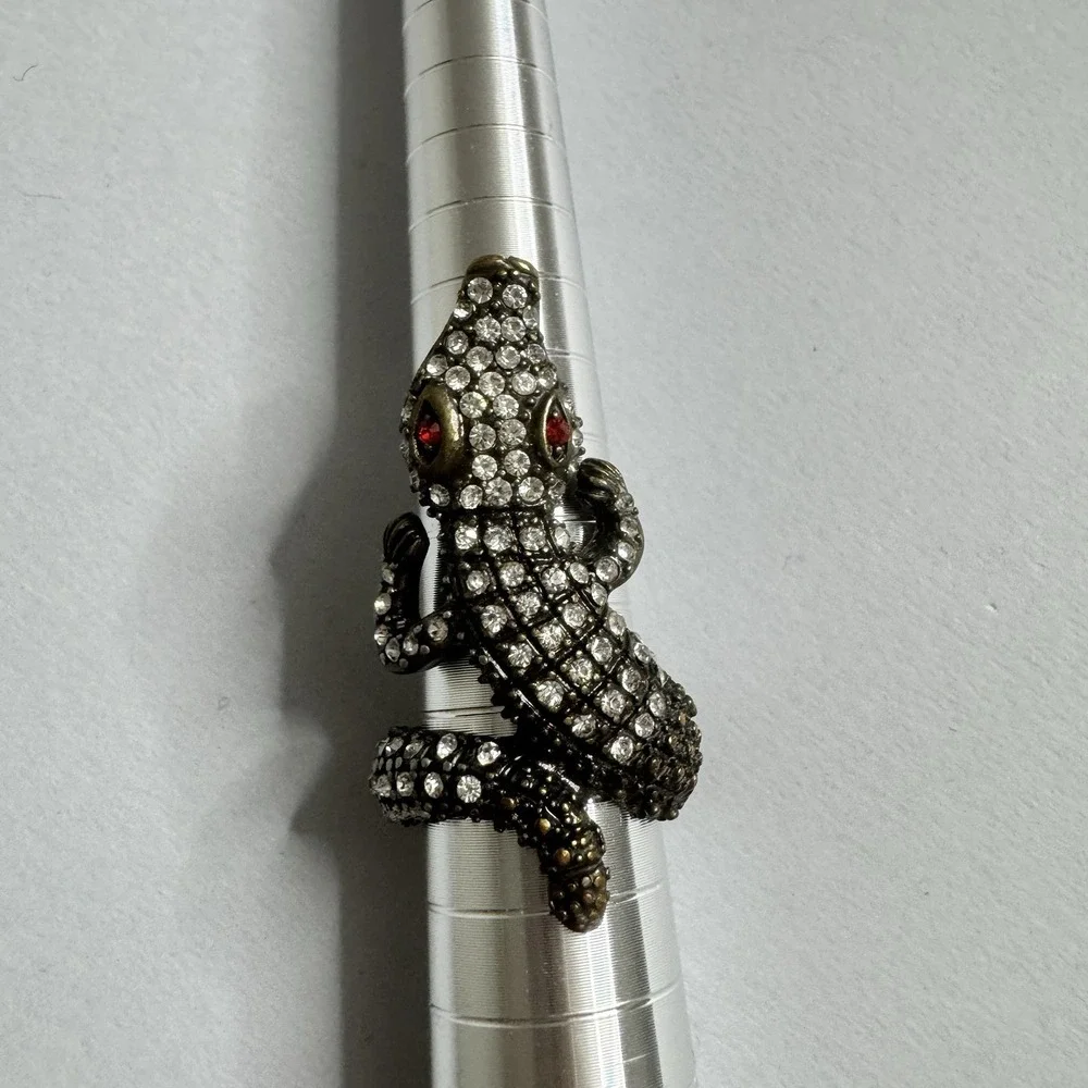 Crocodile Alligator Ring Wrap Around Rhinestone Red Eyes Sz 7 Statement‎